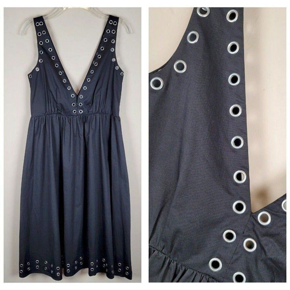 Y2K Marciano Size S Black A-Line Knee Lenght Dress Silver Rings Grommets Eyelet